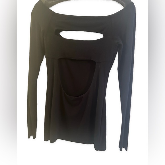 Bailey 44 Long Black Stretch Jersey Keyhole Peekaboo Top Longsleeve Boat Neck Sm - Picture 2 of 8